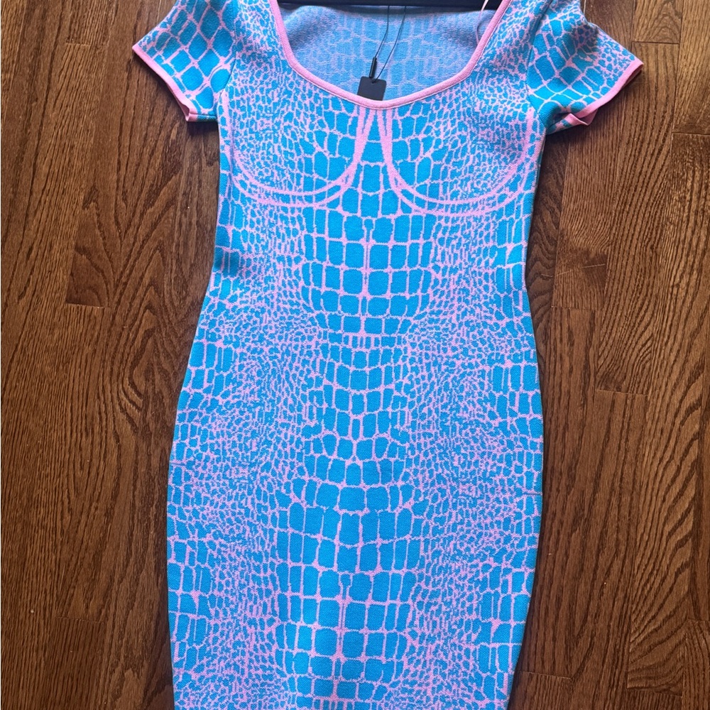 Fashion Nova Blue and Pink Sweater Mini Dress
